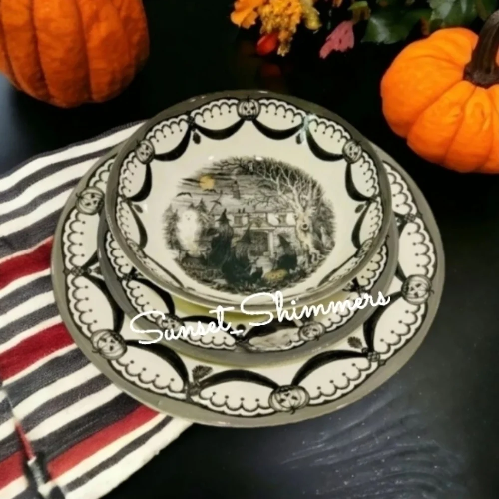 COVEN 4pc BOWL Set ROYAL STAFFORD Halloween WITCH Trio 1666 Salad Soup Pasta New